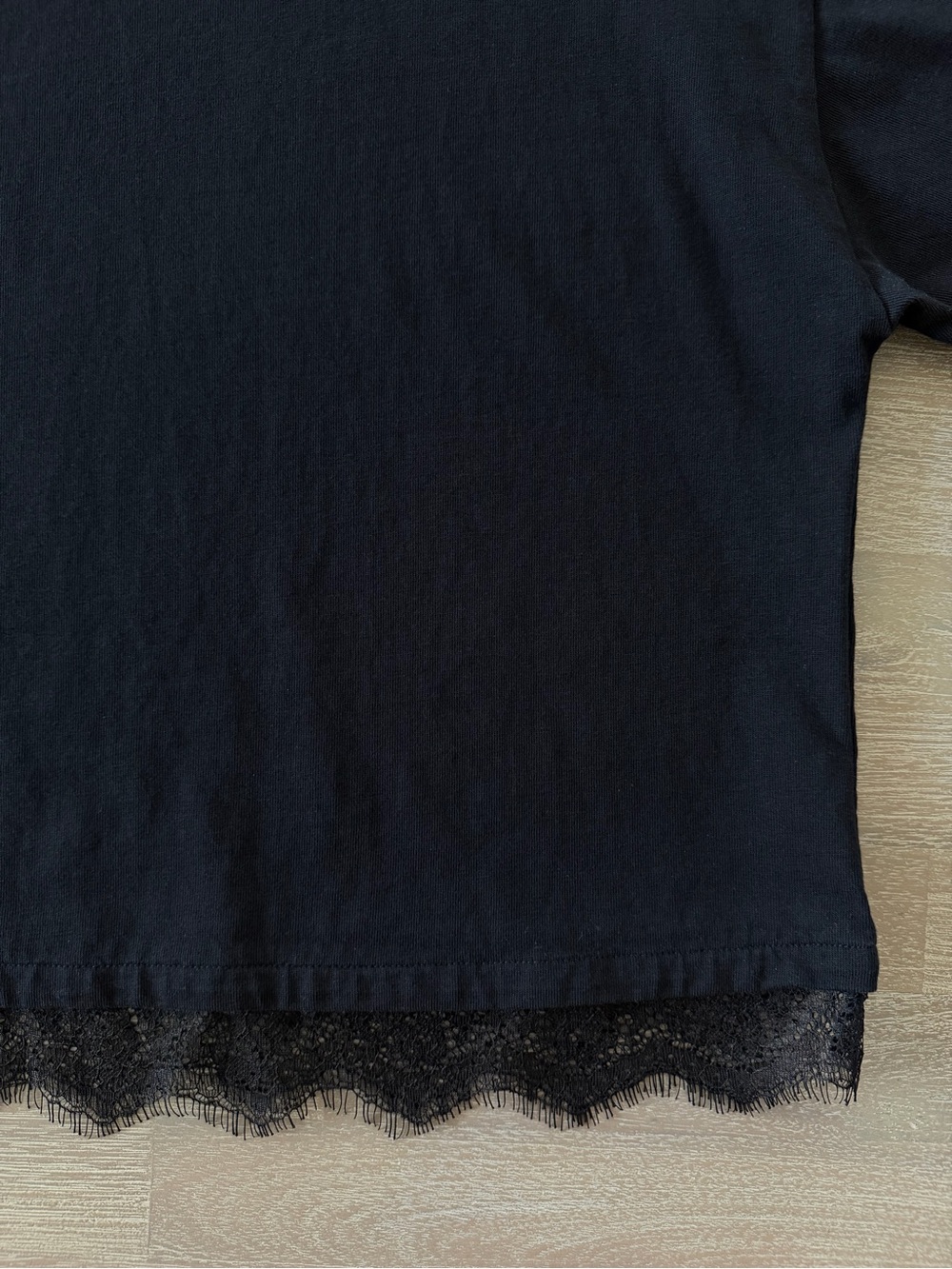 LOFT Black Lace Hem Crop Tee | Size Small - Picture 4 of 7